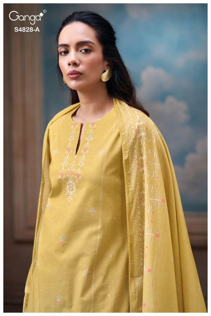 RIYANSHI 4828 By GANGA 4828 A TO 4828 D Beautiful Festive Suits Stylish Colorful Fancy Casual Wear & Ethnic Wear PREMIUM COTTON Dresses At Wholesale Price
